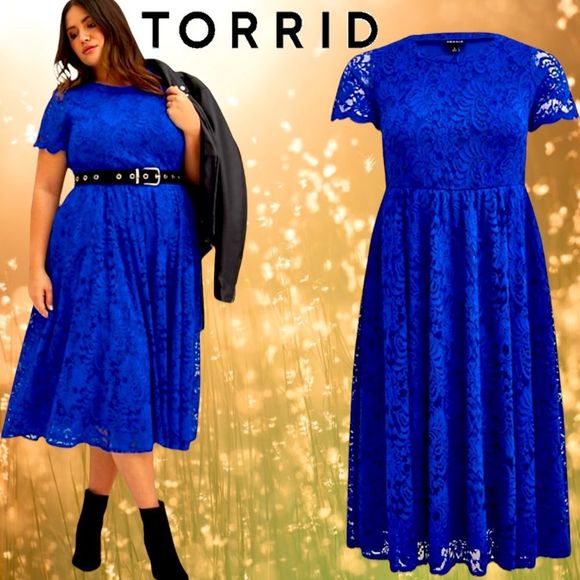 torrid Dresses & Skirts - Torrid Electric Blue Fit & Flare Lace Midi Dress 1 1XL, 2 2XL NWT